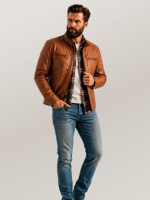 Men's Whiskey Brown Thompson Leather Moto Jacket