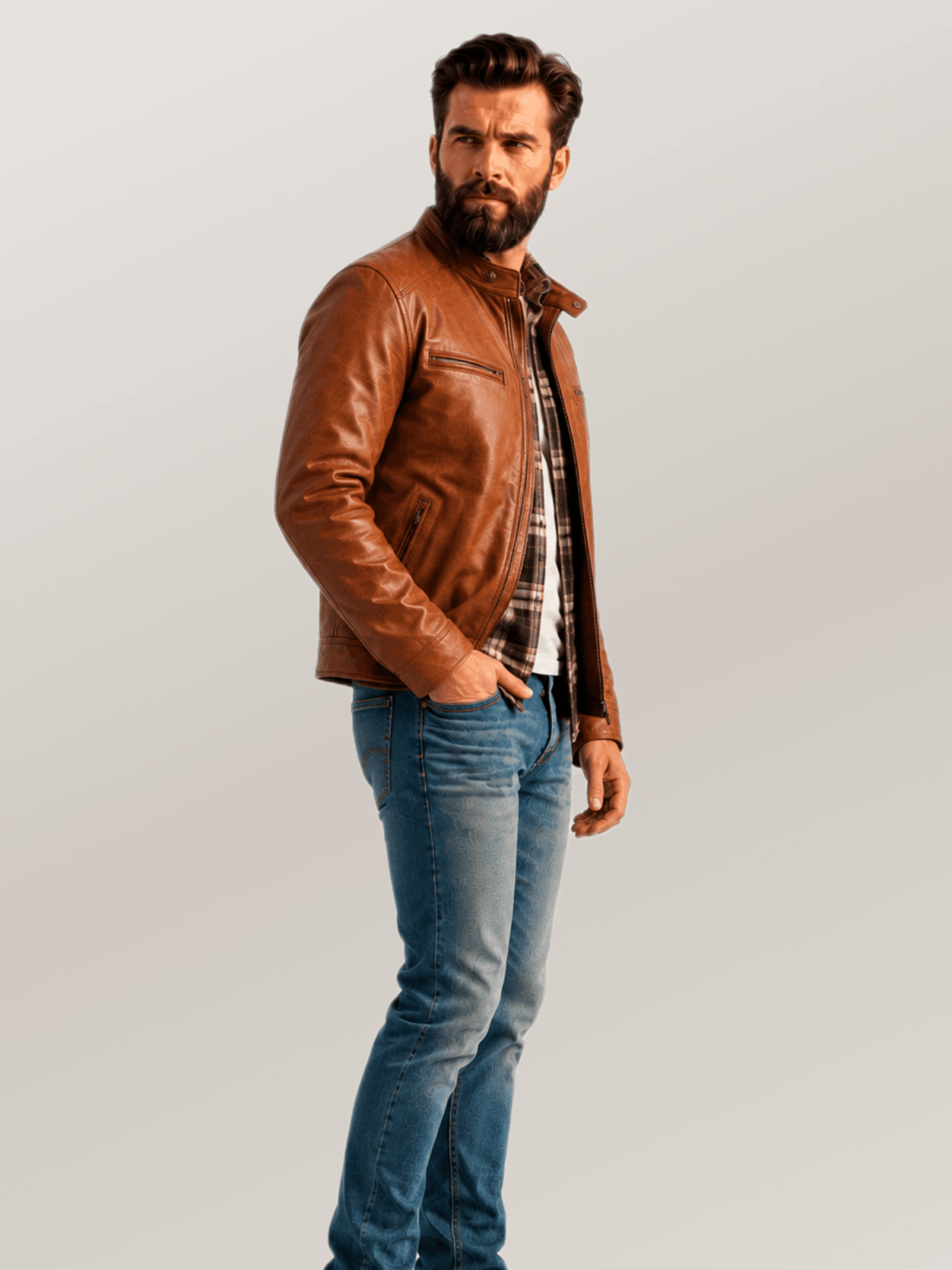 Men's Whiskey Brown Thompson Leather Moto Jacket