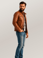 Men's Whiskey Brown Thompson Leather Moto Jacket