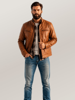 Men's Whiskey Brown Thompson Leather Moto Jacket