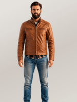 Men's Whiskey Brown Thompson Leather Moto Jacket