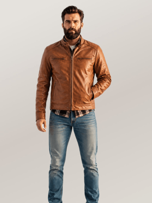 Men's Whiskey Brown Thompson Leather Moto Jacket