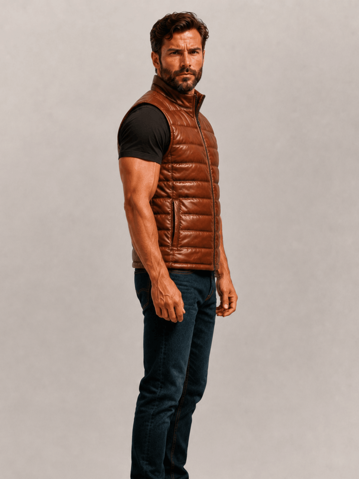 Men's Brown Bridger Leather Down Vest