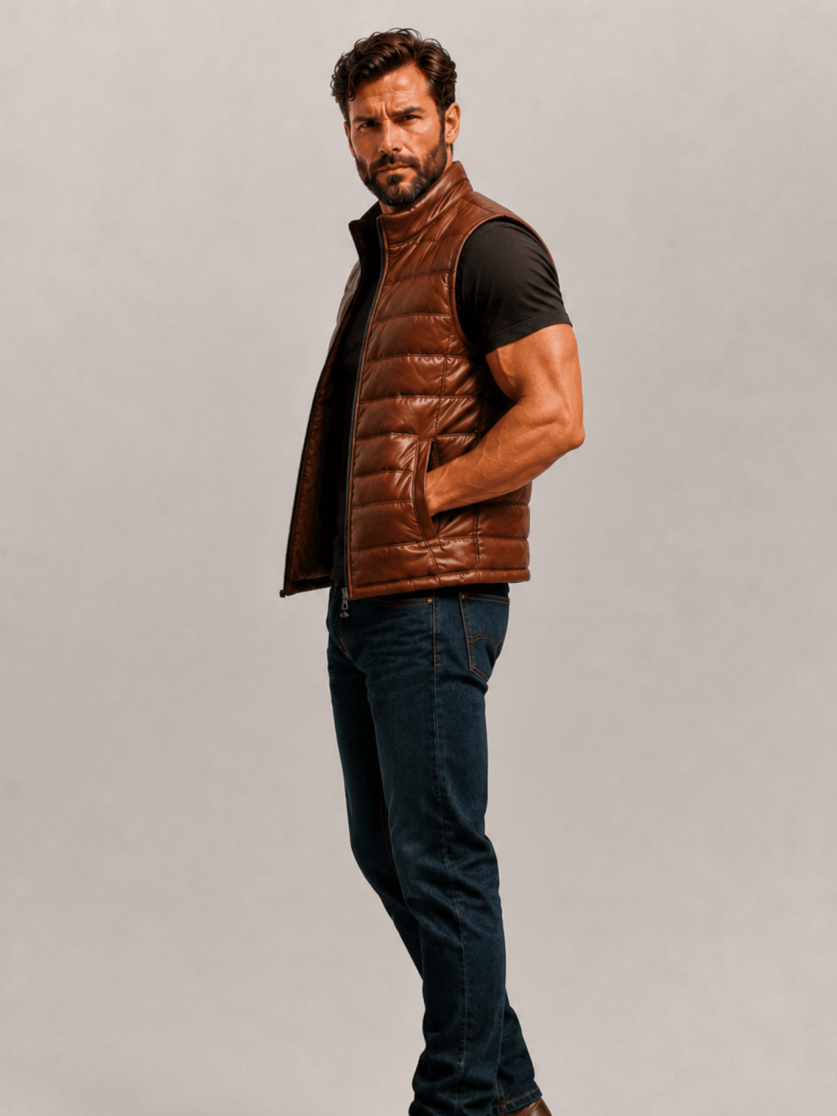 Men's Brown Bridger Leather Down Vest