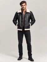 Men's Black Shearling Deck Leather Jacket