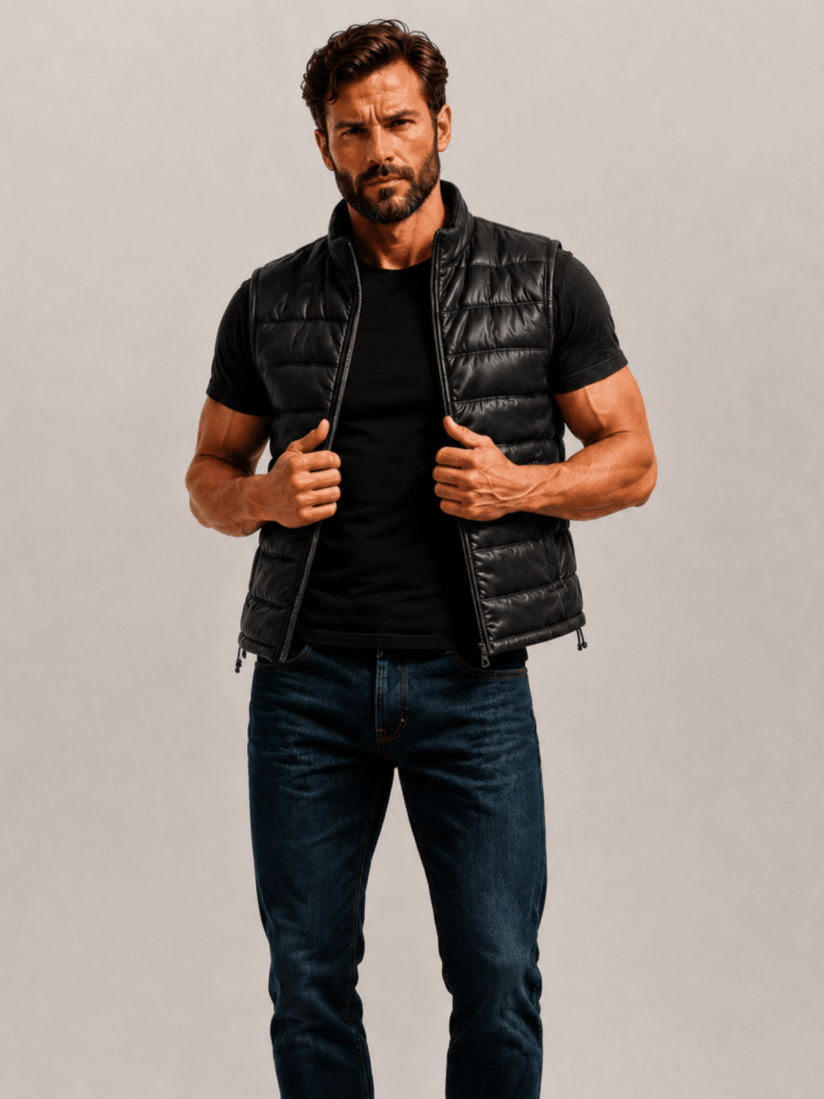 Men's Black Bridger Leather Down Vest