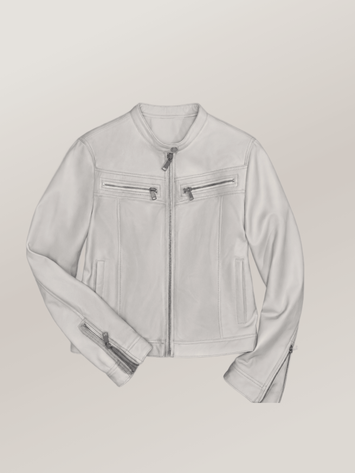 Women's White Cassandra Leather Racer Jacket
