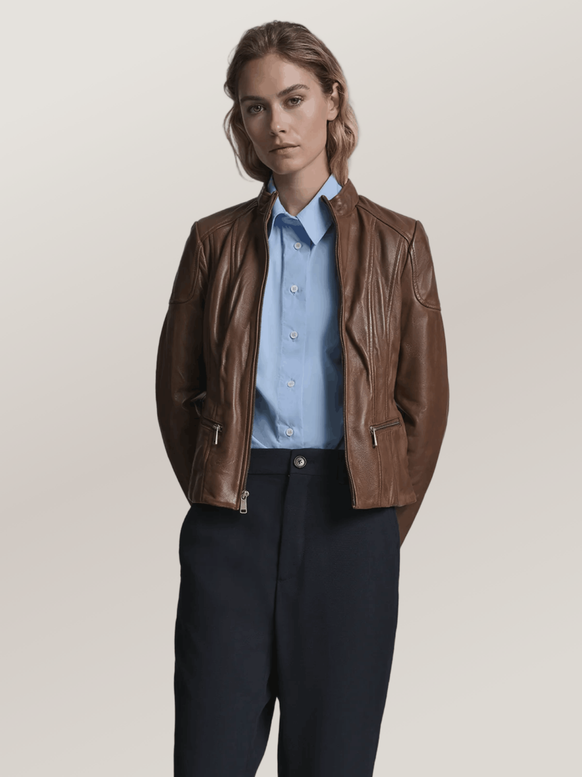 Women's Brown Caitlin Leather Scuba Jacket