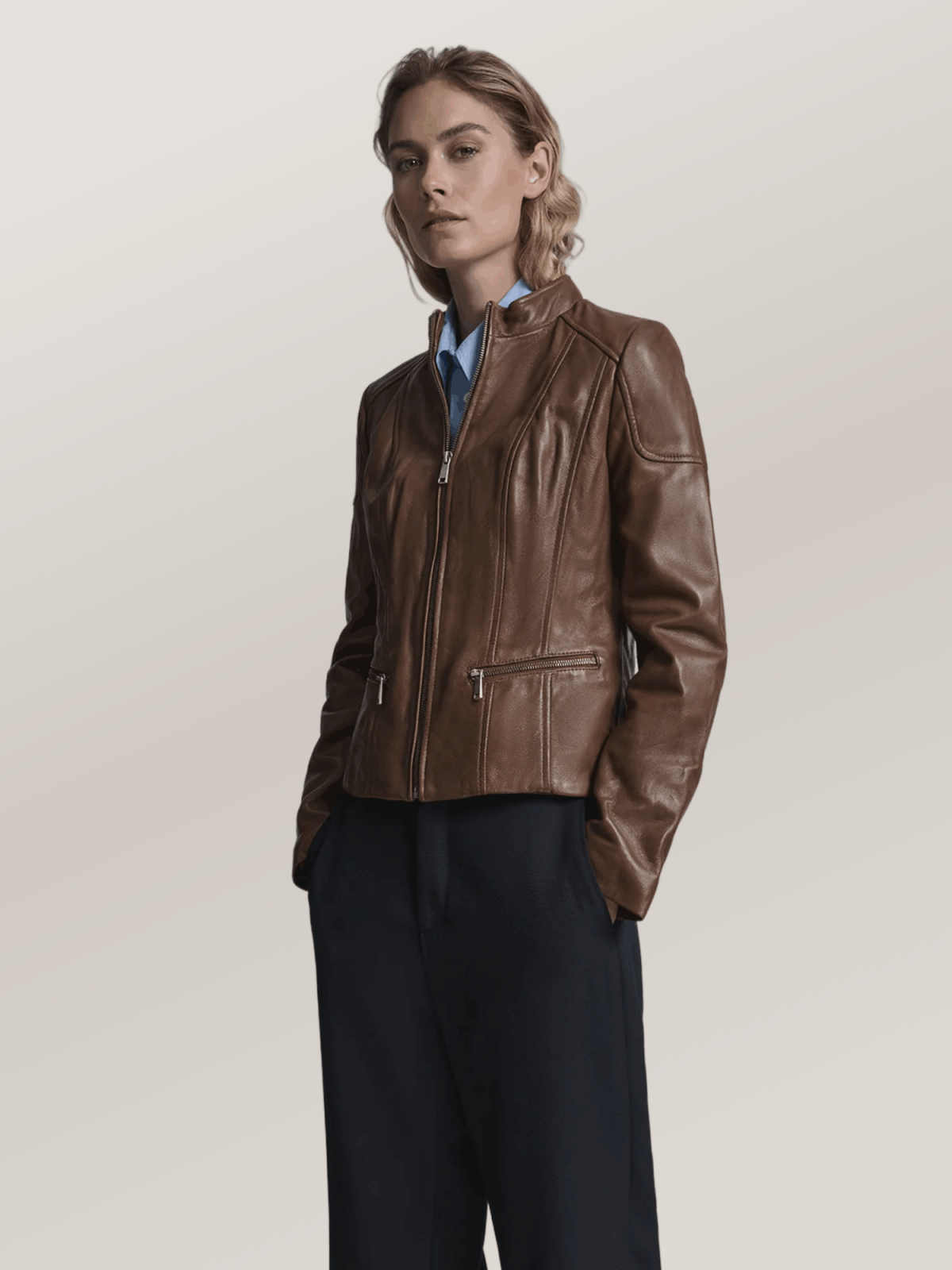 Women's Brown Caitlin Leather Scuba Jacket