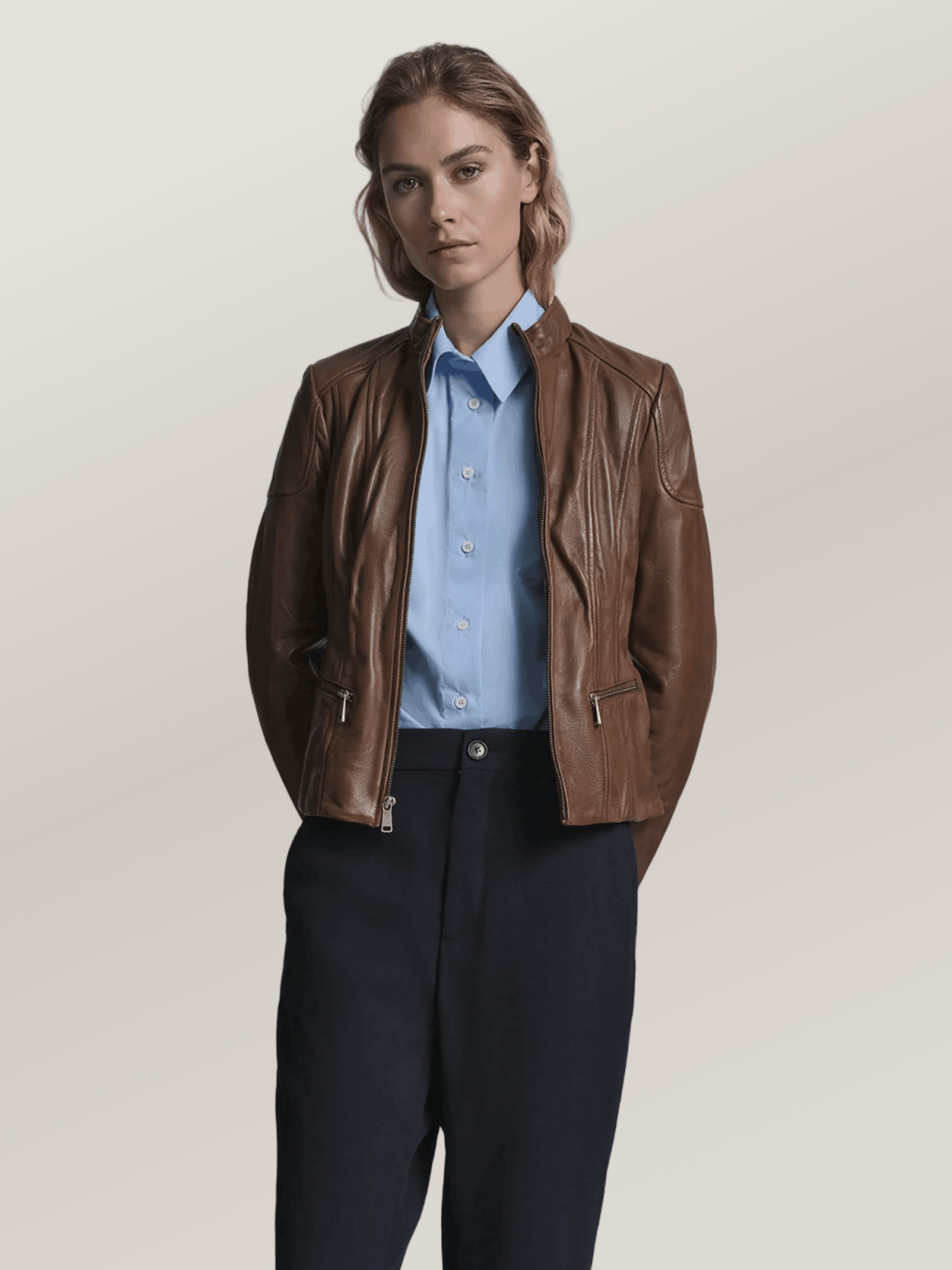 Women's Brown Caitlin Leather Scuba Jacket