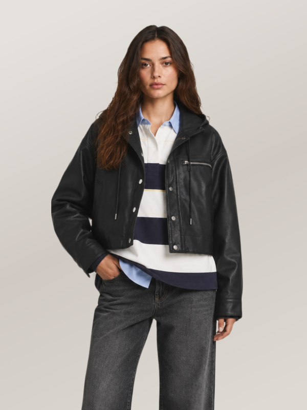 Women's Belle Cropped Lightweight Hooded Leather Jacket