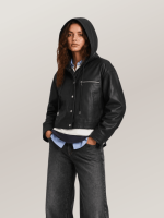 Women's Belle Cropped Lightweight Hooded  Leather Jacket