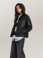 Women's Belle Cropped Lightweight Hooded  Leather Jacket