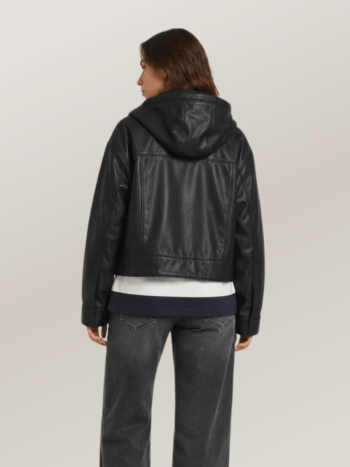 Women's Belle Cropped Lightweight Hooded  Leather Jacket