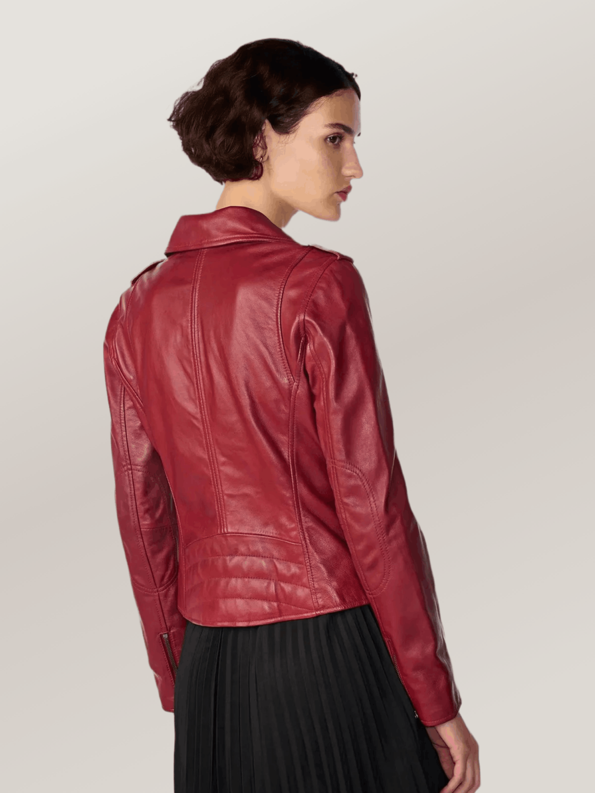 Women's Red Madeline Asymmetrical Leather Moto Jacket