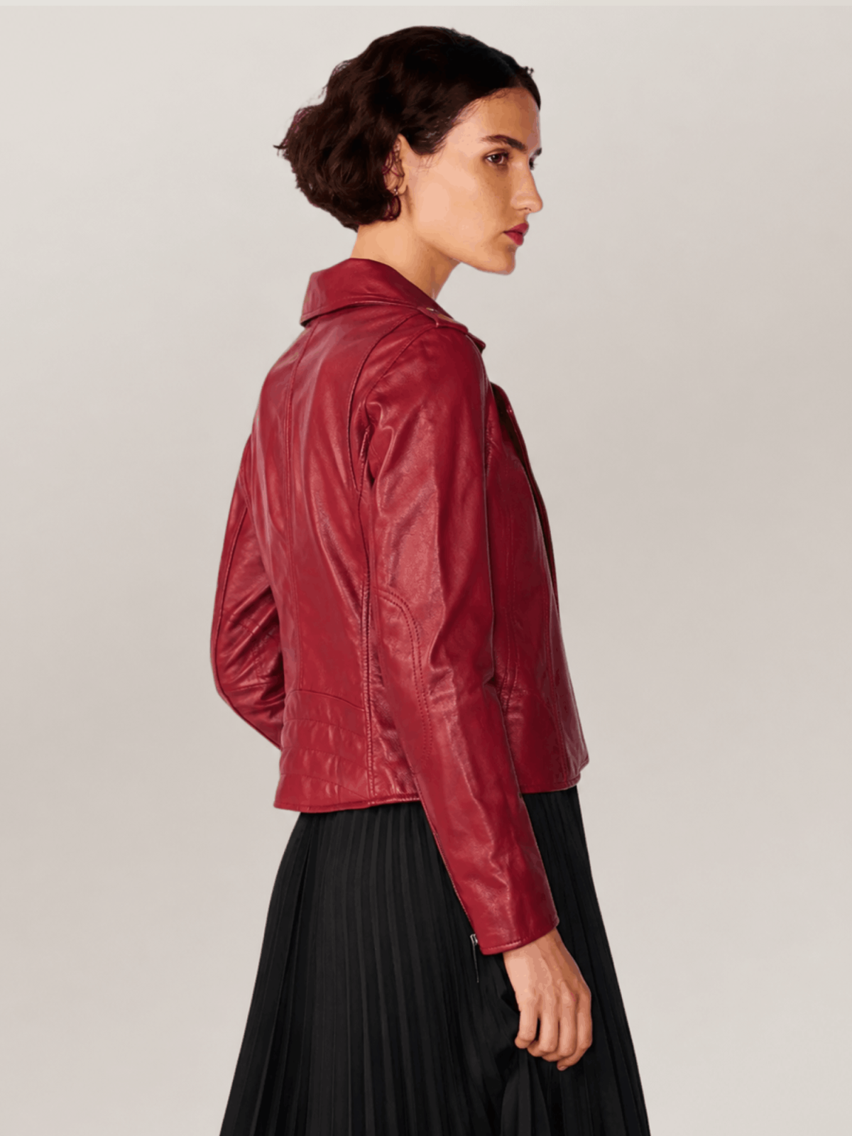 Women's Red Madeline Asymmetrical Leather Moto Jacket