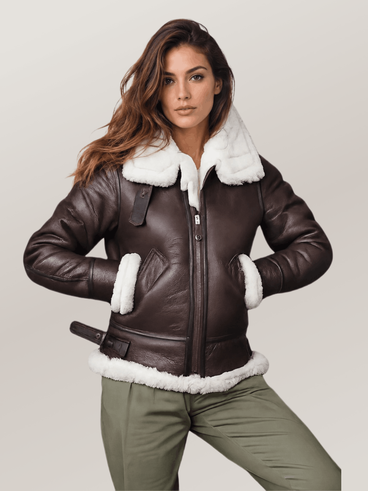 Women's Brown B-3 Bomber Leather Jacket
