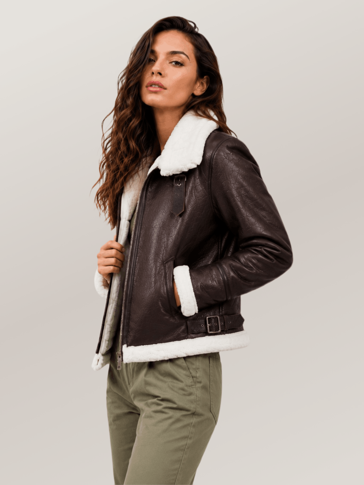 Women's Brown B-3 Bomber Leather Jacket