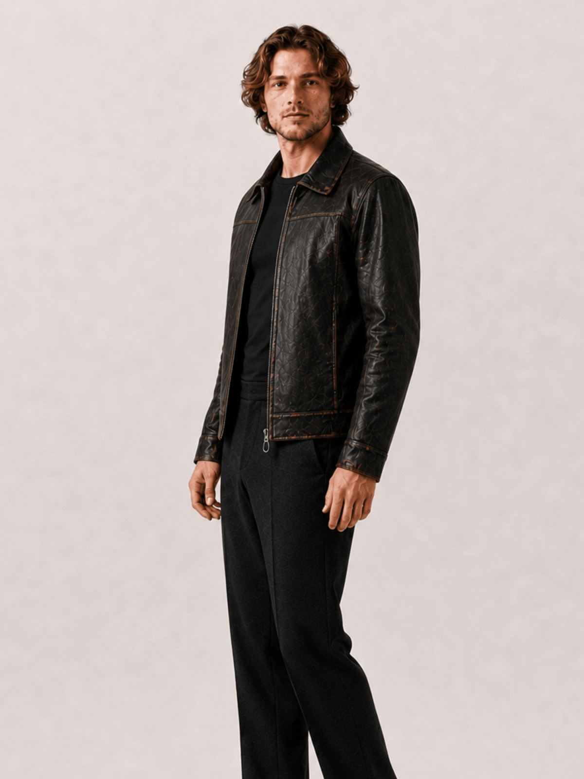 Men's Alkan Zip Up Two Tone Leather Jacket