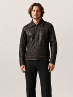 Men's Alkan Zip Up Two Tone Leather Jacket