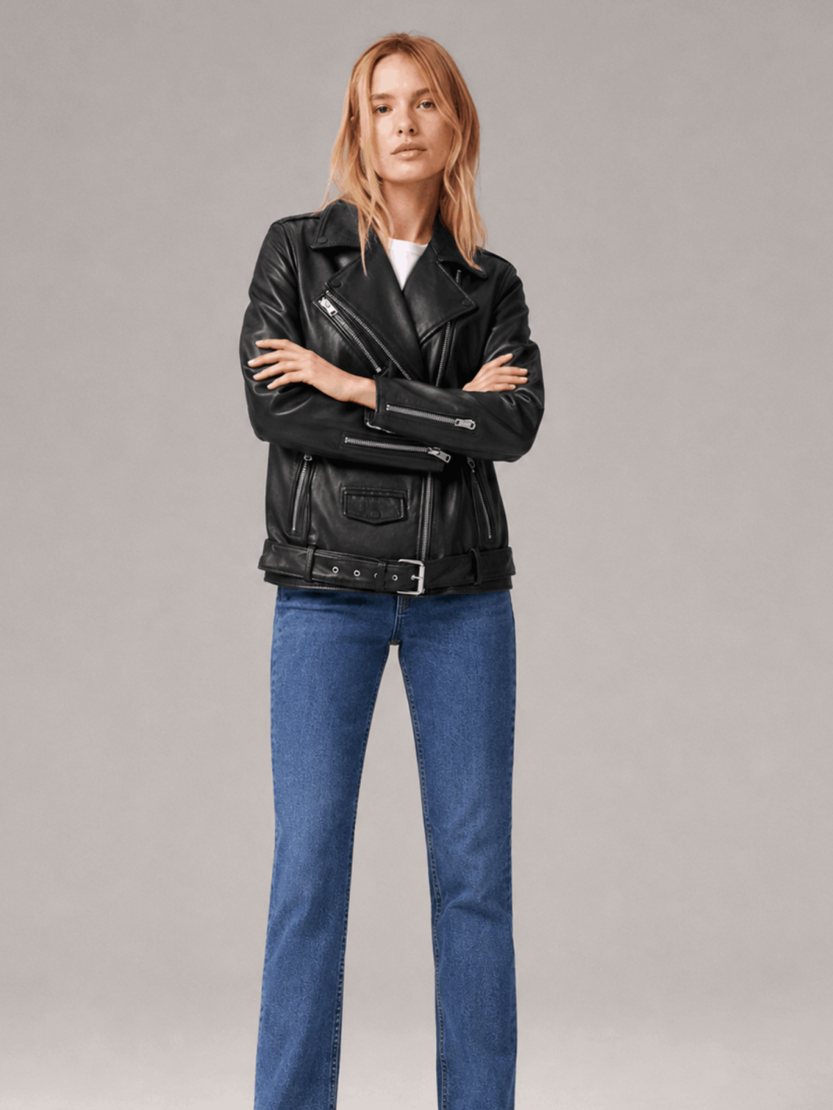 Women's Billie Relaxed Fit Leather Biker Jacket