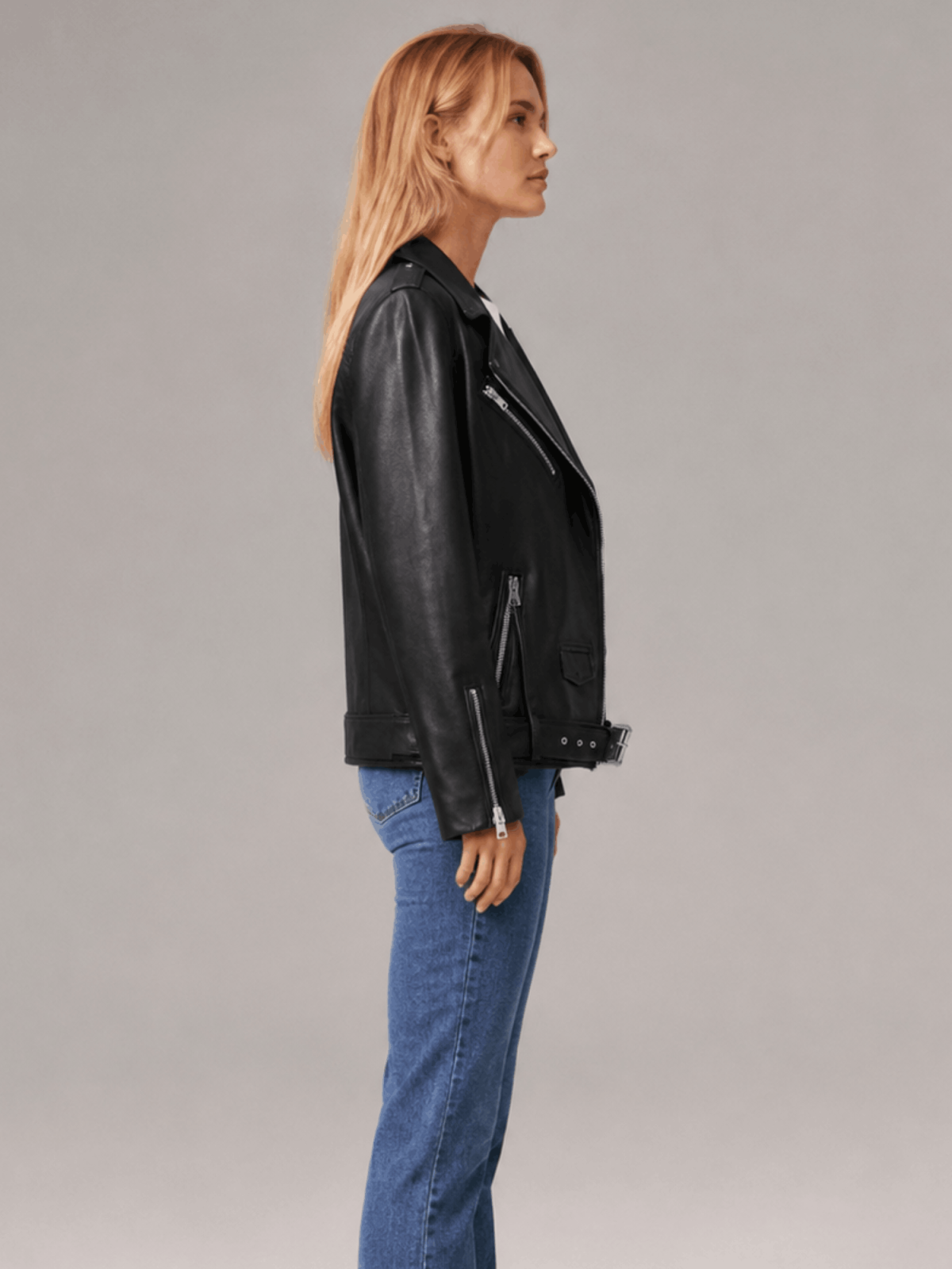 Women's Billie Relaxed Fit Leather Biker Jacket