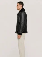 Men's Shearling Black Aviator Double Collar leather Jacket