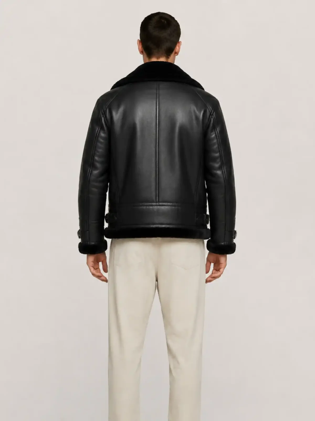 Men's Shearling Black Aviator Double Collar leather Jacket