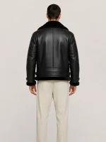 Men's Shearling Black Aviator Double Collar leather Jacket