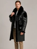 Men's Black Shearling Crystal fur Leather Coat