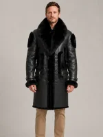 Men's Black Shearling Crystal fur Leather Coat