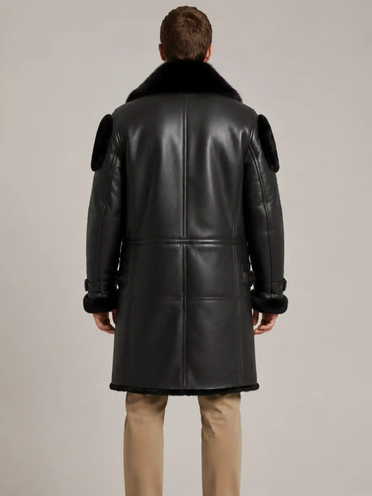 Men's Black Shearling Crystal fur Leather Coat