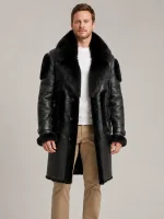 Men's Black Shearling Crystal fur Leather Coat