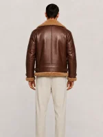 Men's Shearling Brown Aviator Double Collar leather Jacket