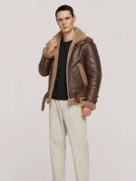 Men's Shearling Brown Aviator Double Collar leather Jacket