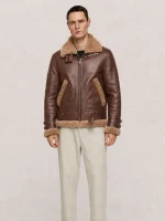 Men's Shearling Brown Aviator Double Collar leather Jacket