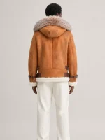 Men's Shearling Distressed Brown Pilot Style With Hood