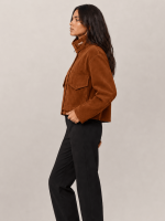 Women's Cognac Brown Clay Funnel Neck Suede Cropped Jacket