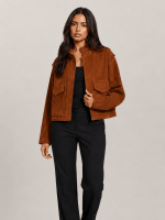 Women's Cognac Brown Clay Funnel Neck Suede Cropped Jacket