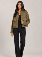 Women's Olive Green Clay Funnel Neck Suede Cropped Jacket