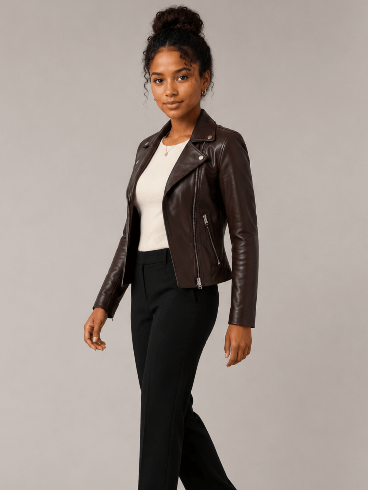 Women's Oxblood Red Dalby Slim Fit Leather Biker Jacket