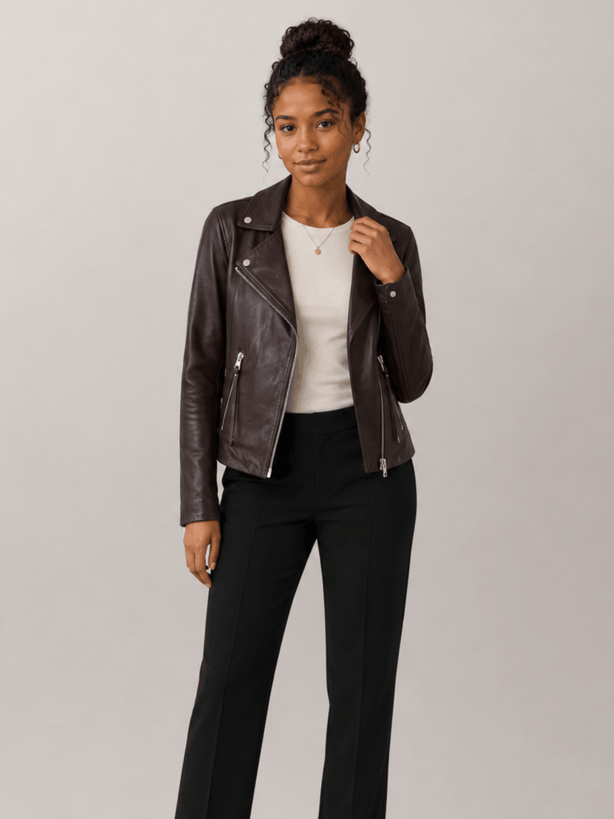 Women's Oxblood Red Dalby Slim Fit Leather Biker Jacket