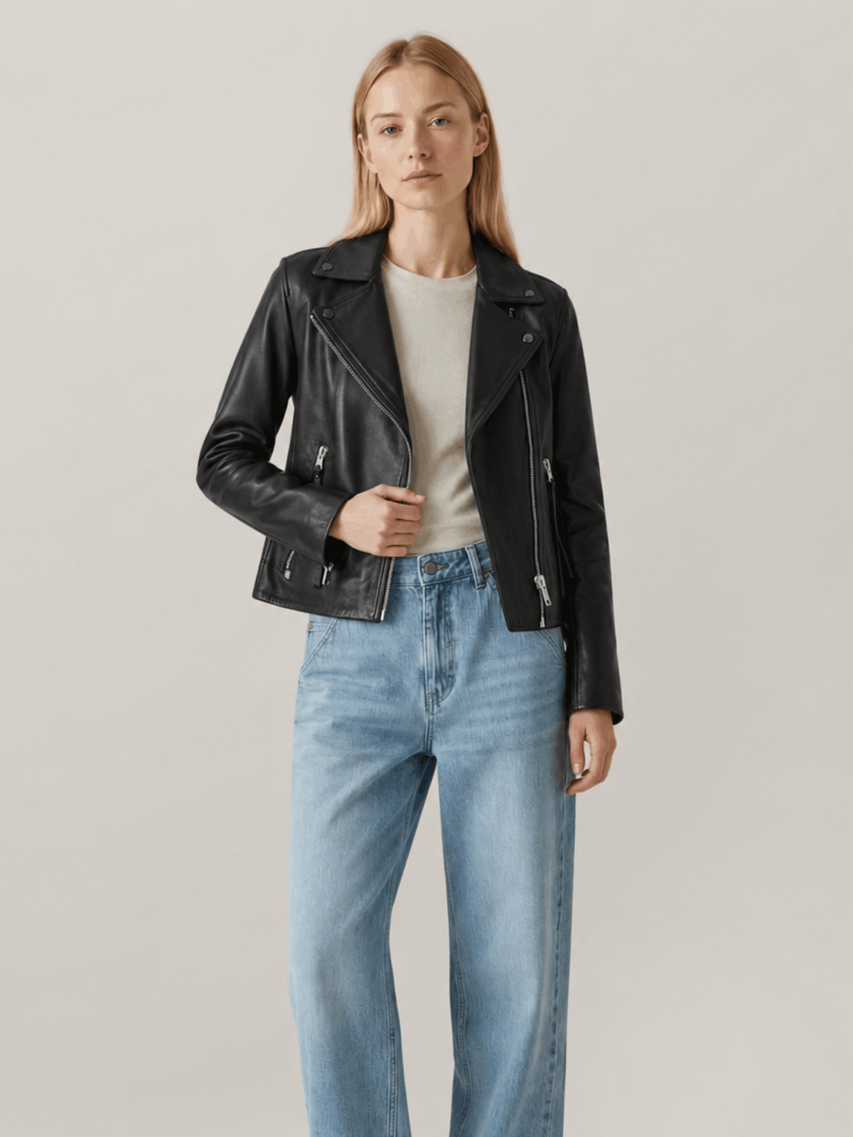 Women's Dalby Slim Fit Leather Biker Jacket