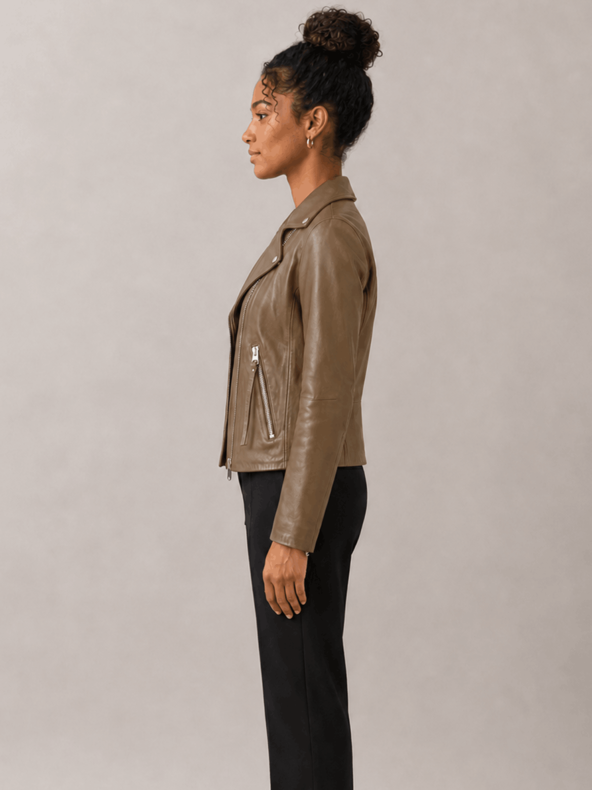 Women's Fango Green Dalby Slim Fit Leather Biker Jacket