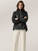 Women's Black Flor Leather Jacket