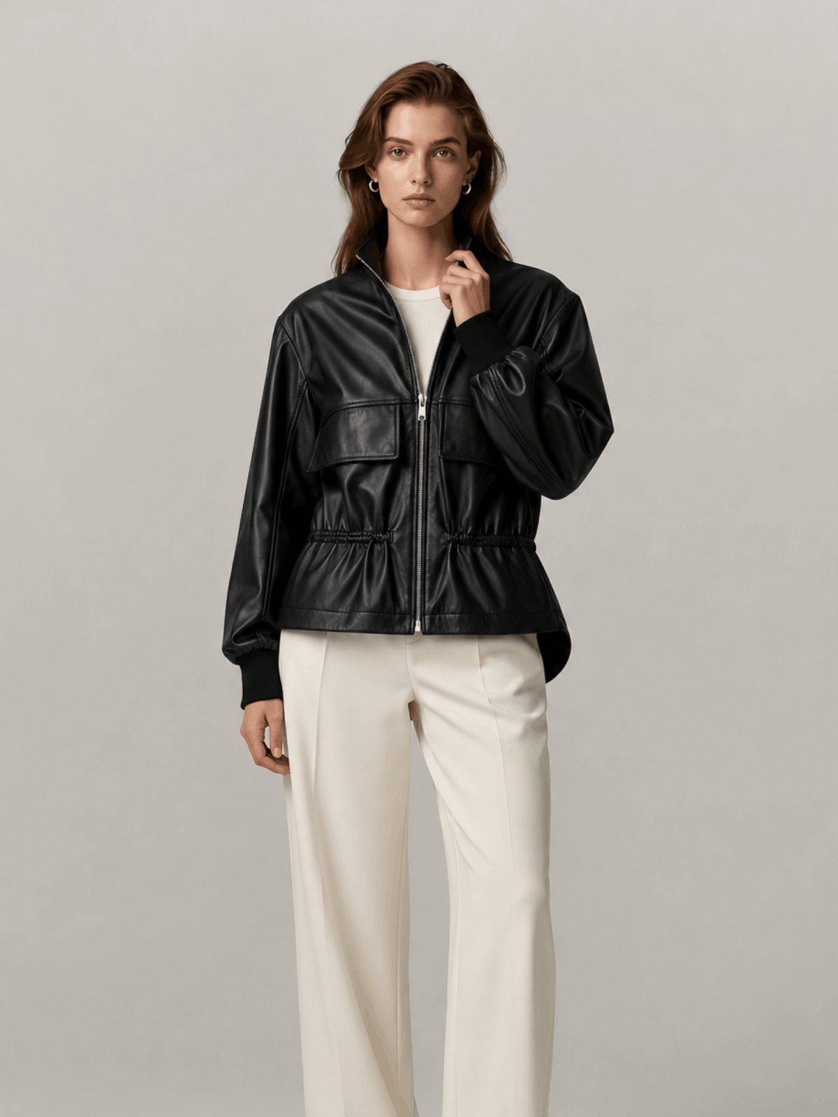 Women's Black Flor Leather Jacket