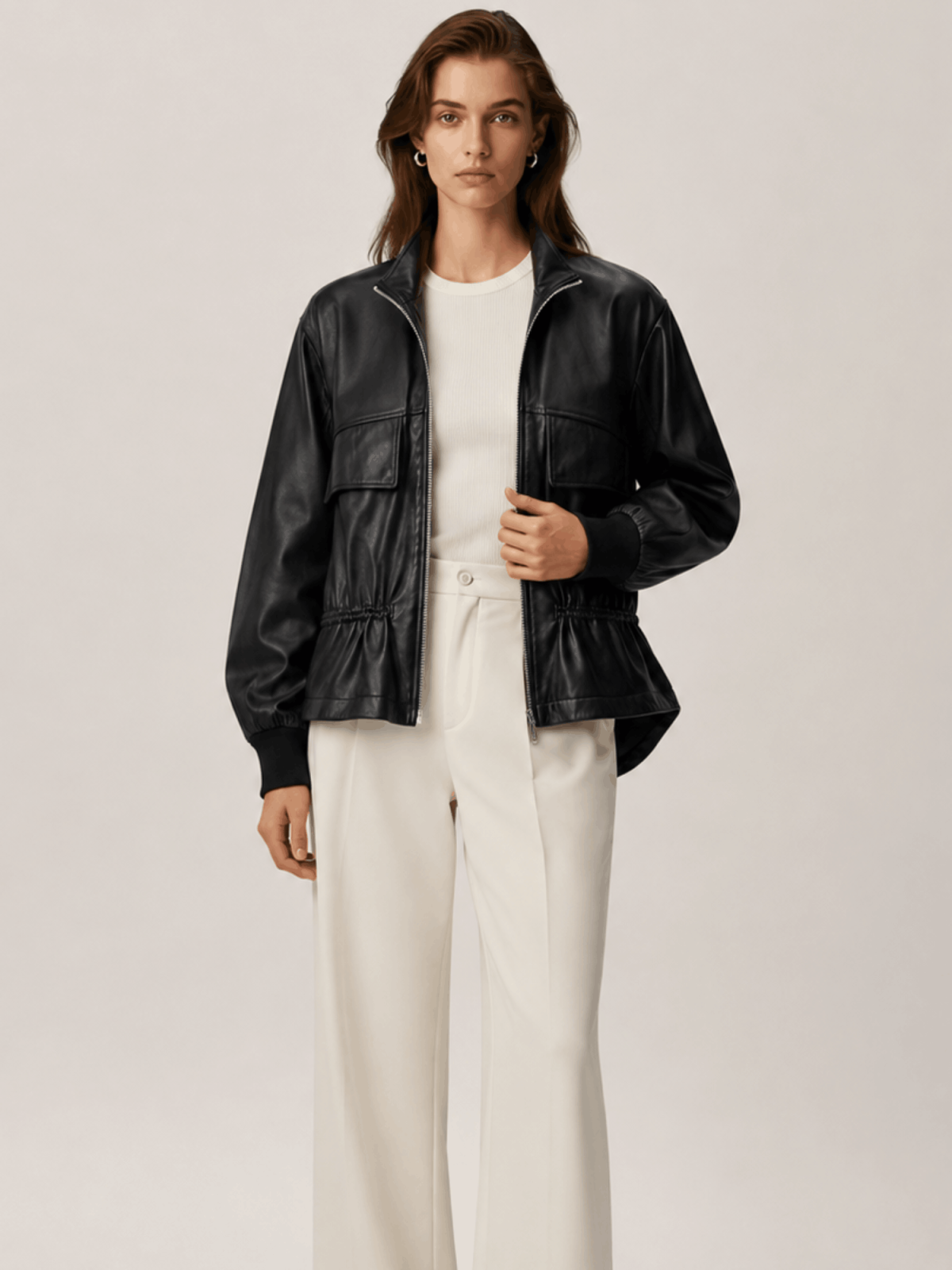 Women's Black Flor Leather Jacket