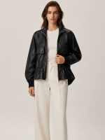 Women's Black Flor Leather Jacket