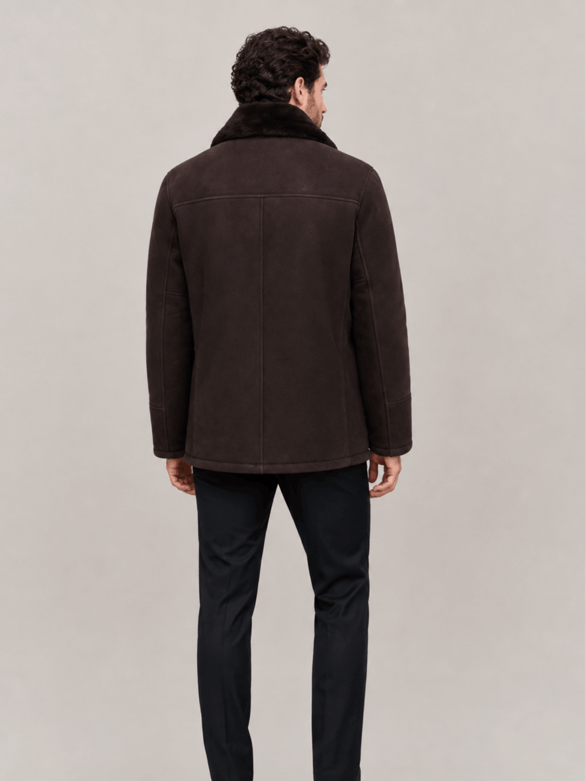 Men's Brown Shearling Sheepskin Car Coat