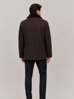 Men's Brown Shearling Sheepskin Car Coat